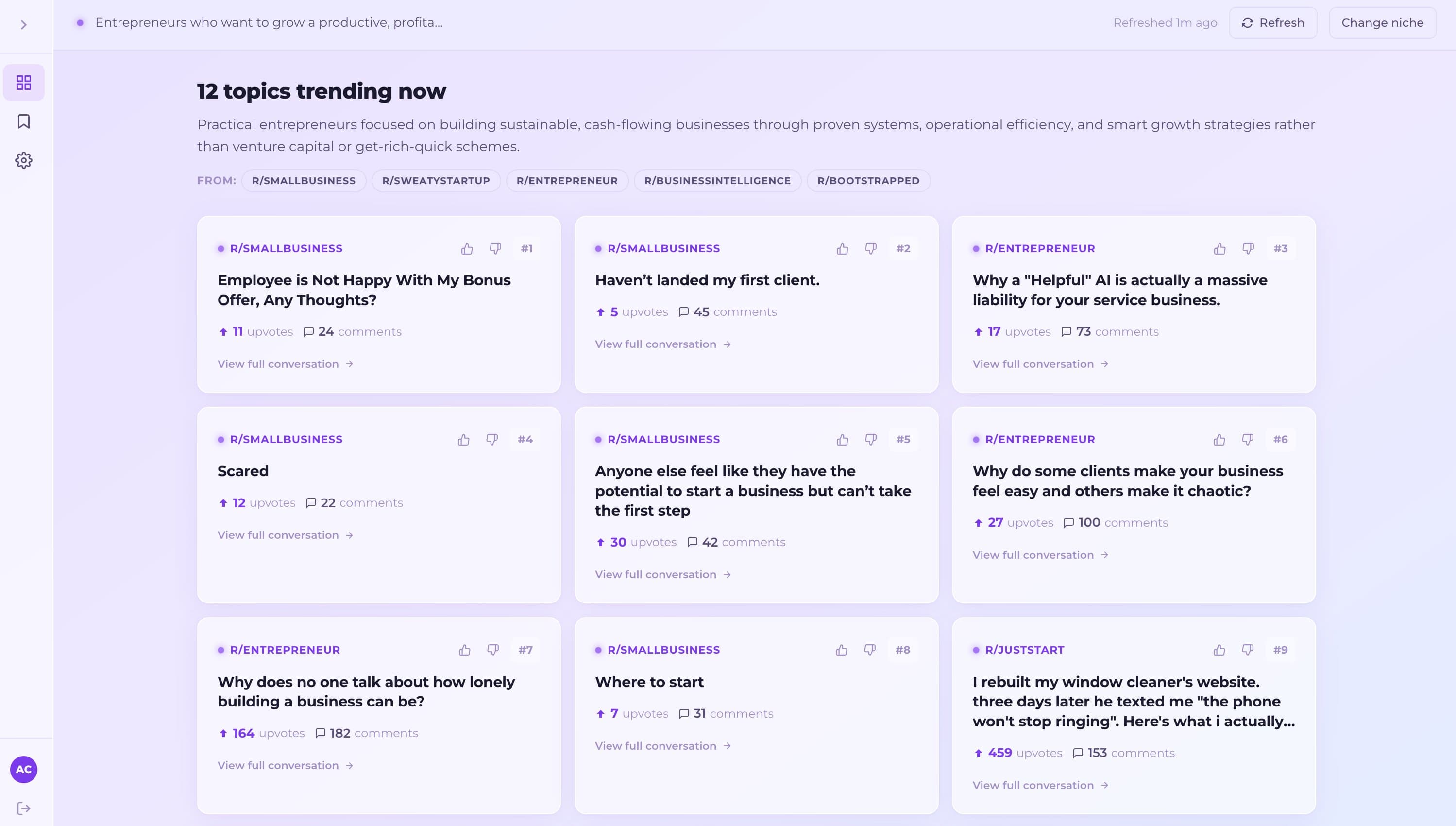 MakeThisContent dashboard showing trending topics